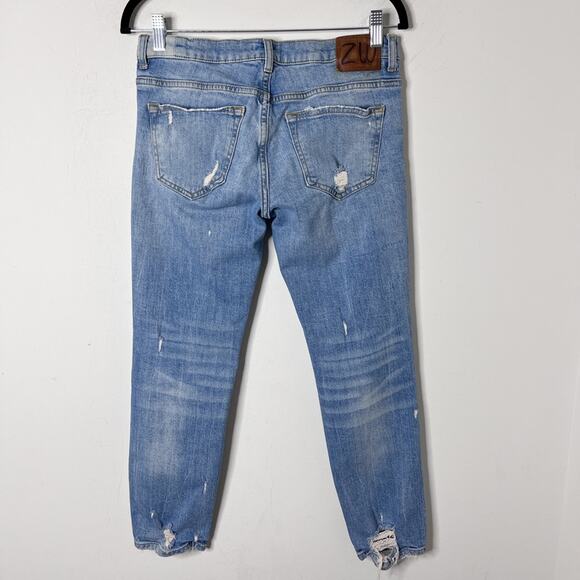Zara Woman Jeans Womens 2 Straight Distressed Ripped Light Wash Low Rise Stretch - Picture 6 of 9